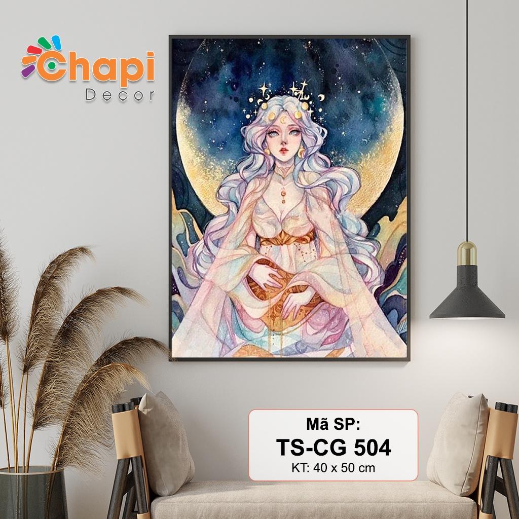 Tranh tô màu theo số Mỹ Nữ, Nàng Thơ size 40x50cm đẵ căng khung