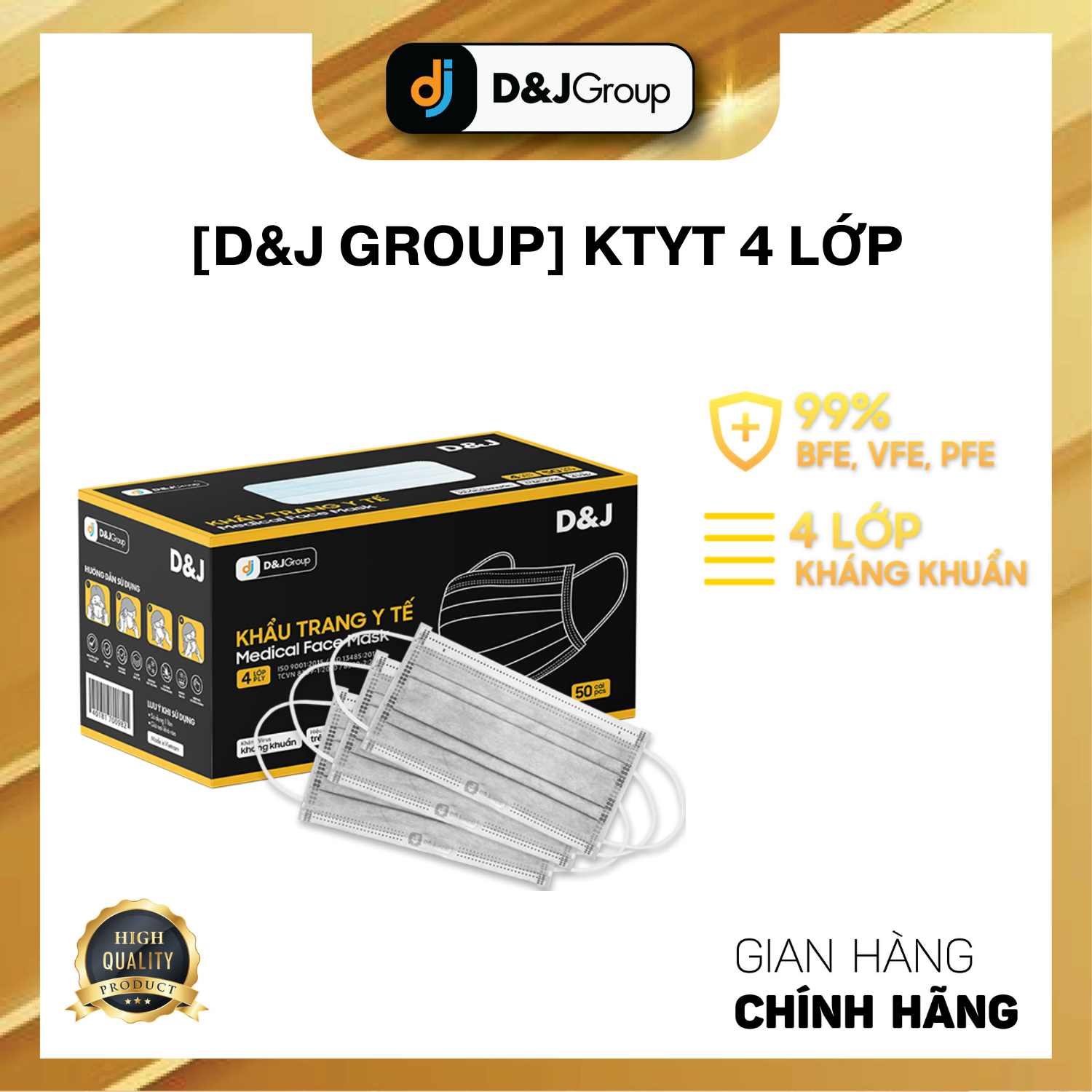 [COMBO 10 HỘP - KTYT 4 LỚP D&amp;J] Khẩu trang y tế 4 lớp cao cấp, kháng khuẩn (50 cái/ hộp)