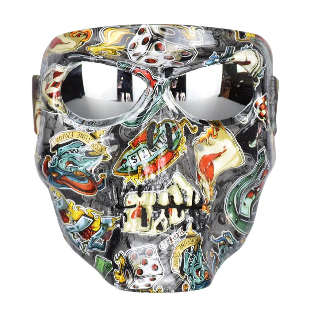 SET OF 2 MOTORCYCLE SKULL FACE MASK WITH GOGGLES - SCRAWL PATTERN- UNIVERSAL FIT
