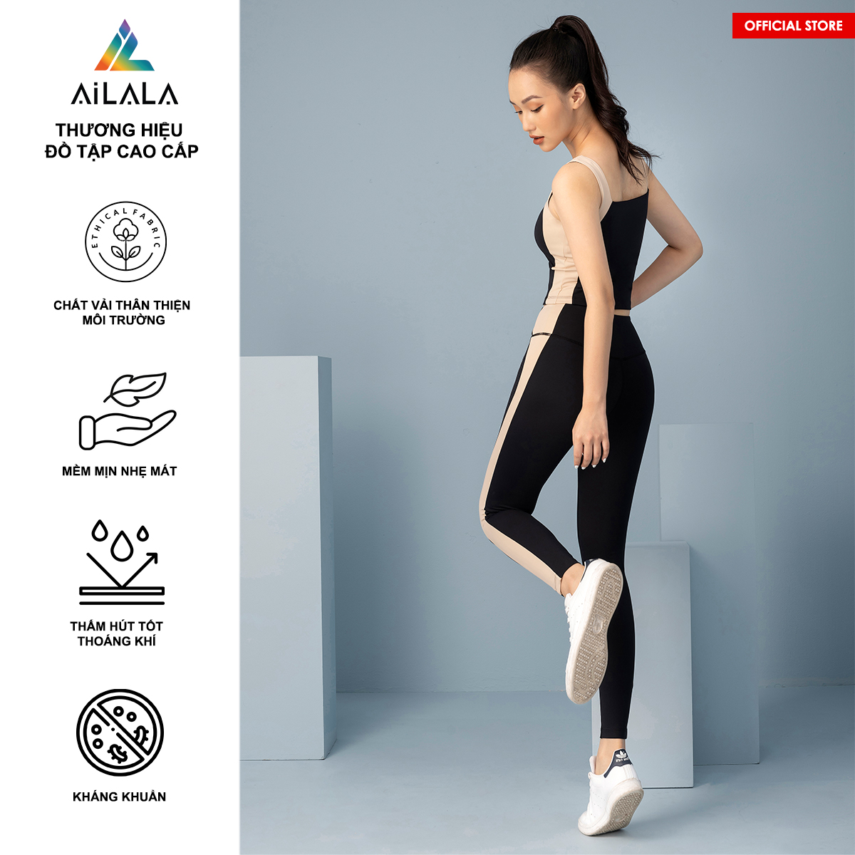 Bộ quần áo thể thao nữ AiLALA LUX16A, Đồ tập Yoga Gym Pilates, chất vải Hi-tech cao cấp