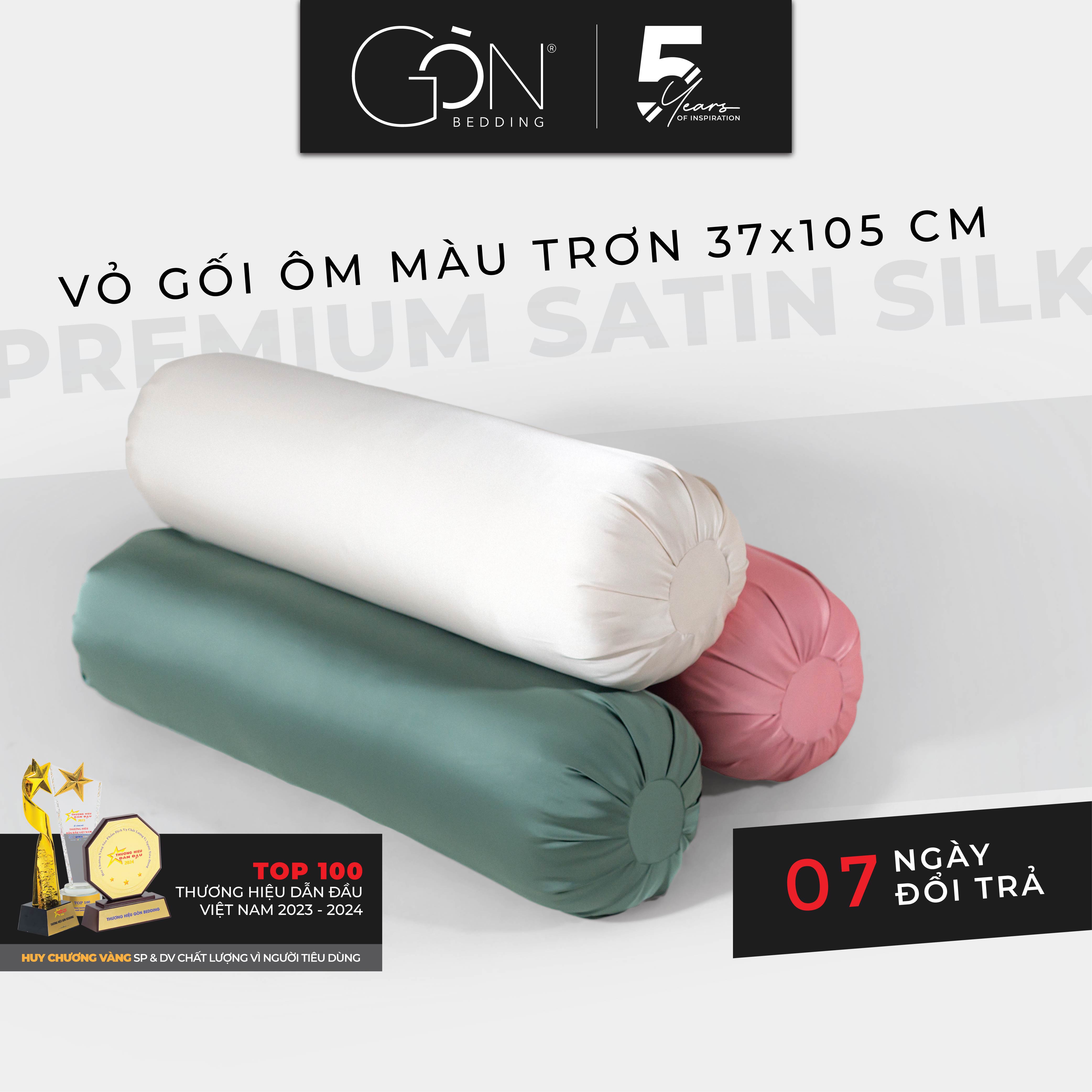 01 Vỏ Gối Ôm Gòn Bedding Lụa Satin Premium Cao Cấp Màu Trơn 35x100 cm