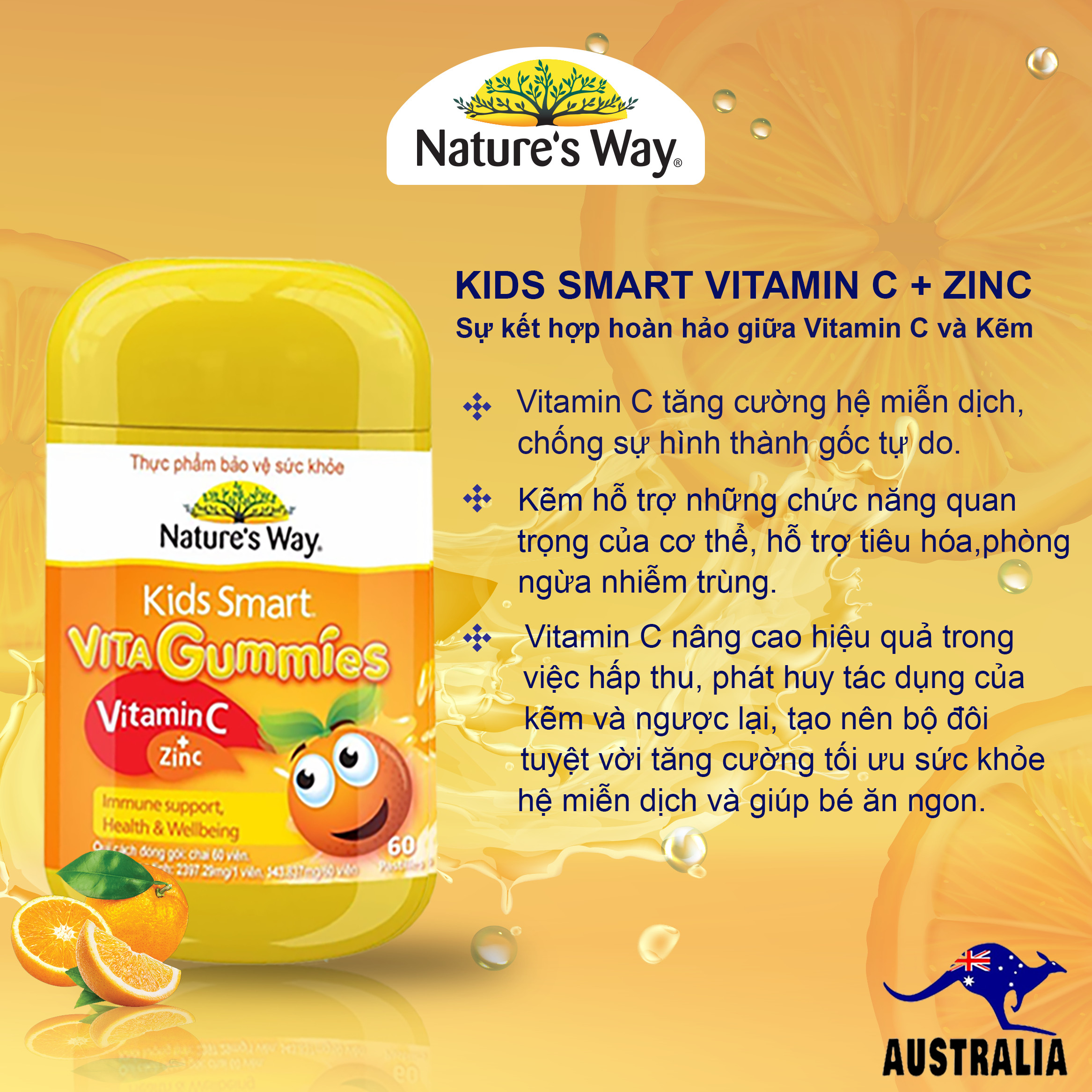 Kẹo dẻo vitamin C zinc Gummies_Nature's Way_Bổ sung vitamin C và kẽm cho BÉ_Hộp 60 viên