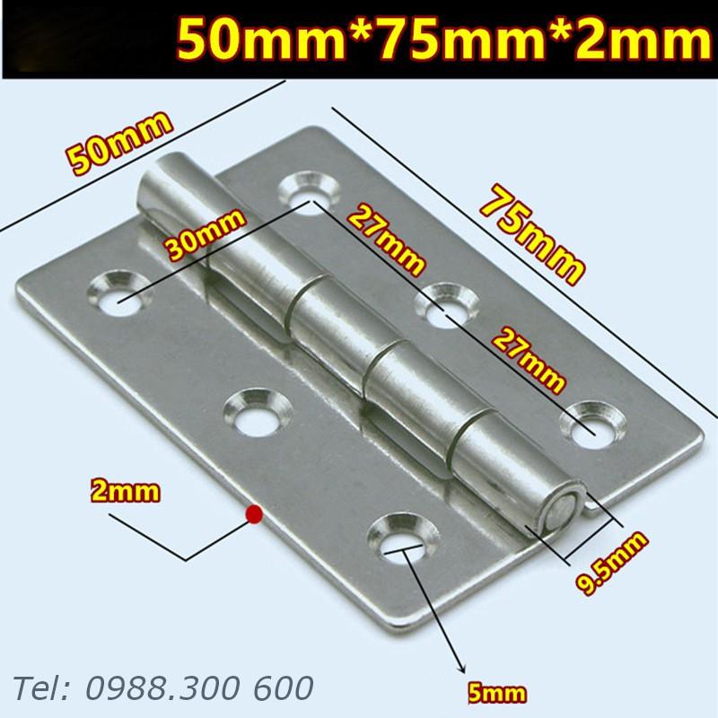 Bản lề tủ điện inox 304, kích thước 50x75mm, bề dày 2mm, model BL5075