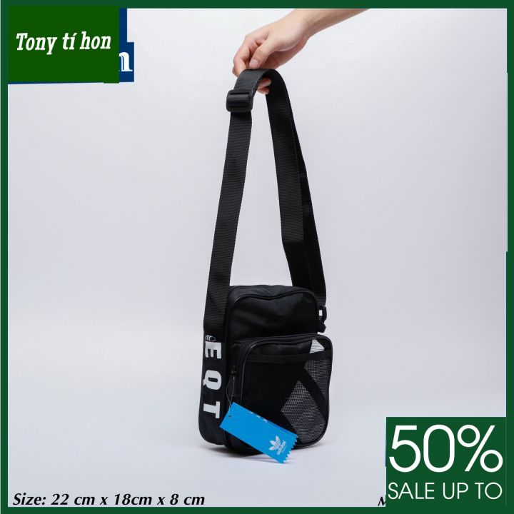 Tony tí hon - Túi đeo chéo EQT phụ liệu xịn chống thấm logo add in mặt trước phối lưới - màu đen