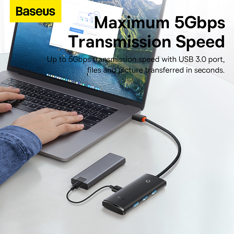 Hub Mở Rộng Kết Nối OS-Baseus Lite Series 4-Port Type-C HUB Adapter (Type-C to USB 3.0*4) (Hàng chính hãng)