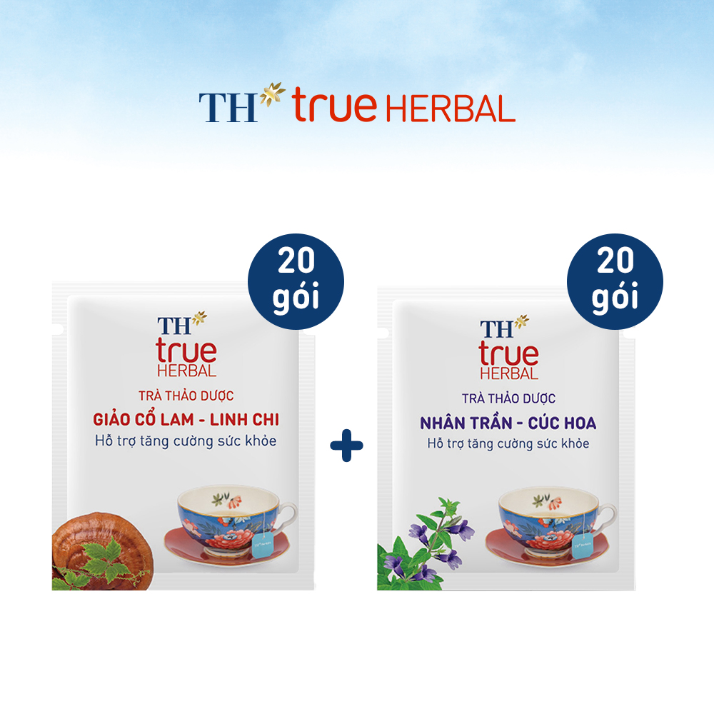 Bộ 2 hộp Trà thảo dược Giảo cổ lam – Linh chi & Trà Nhân trần – Cúc hoa TH True Herbal (40 gói)
