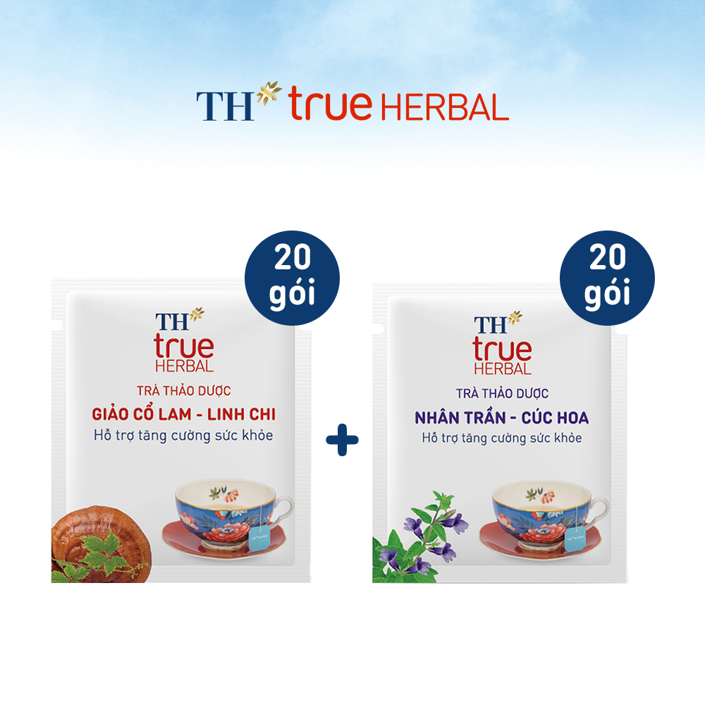 Bộ 2 hộp Trà thảo dược Giảo cổ lam – Linh chi &amp; Trà Nhân trần – Cúc hoa TH True Herbal (40 gói)