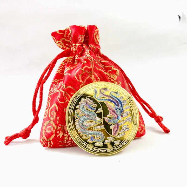 Xu Long Phụng in màu, chất liệu Niken mạ màu vàng, đem theo bên người, trưng bày bàn sách, giúp mang lại may mắn, ấm êm, tường hòa - TMT Collection - SP005156