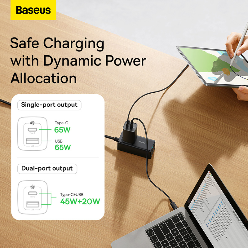 Cốc sạc nhanh Baseus GaN2 lite Fast Charger C+U 65W CN (SUPER VOOC) (hàng chính hãng