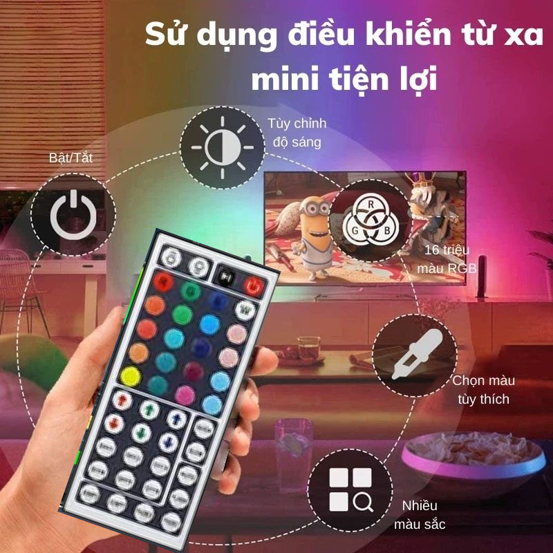 Đèn LED RGB bọc silicon 16 triệu màu kèm bộ điều khiển hiện đại, Dải đèn trang trí nháy đèn theo nhạc decor trang trí mọi không gian