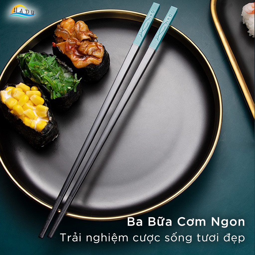 [5 Đôi] Đũa Ăn Cơm Cao Cấp Chống Mốc Kiểu Nhật Bản Đẹp Hình Song Ngư Nhiều Màu Sợi Thủy Tinh Chịu Nhiệt HADU