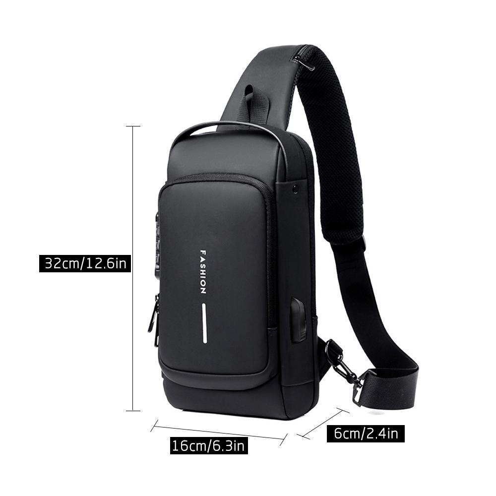 Men Sling Bag Pack with Lock Waterproof Anti-theft Chest Bag with USB Charging Port Shoulder Bag Crossbody Backpack