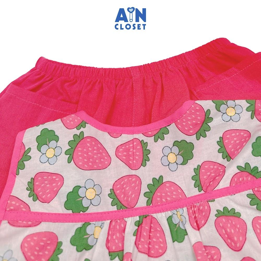 Bộ quần áo Lửng bé gái hoạ tiết Dâu Hồng Cotton - AICDBGANUYDR - AIN Closet