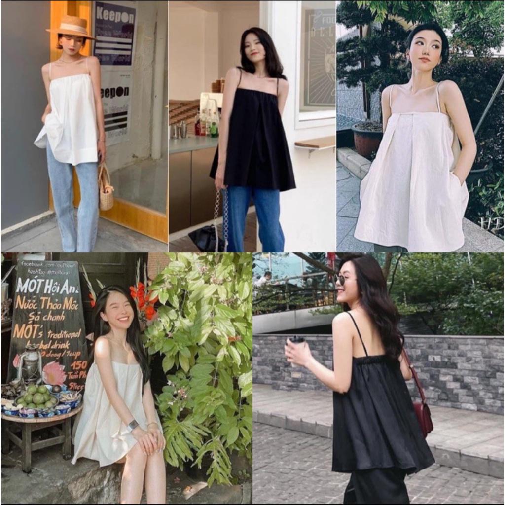 áo hai dây thiết kế xếp li form rộng nhẹ nhàng