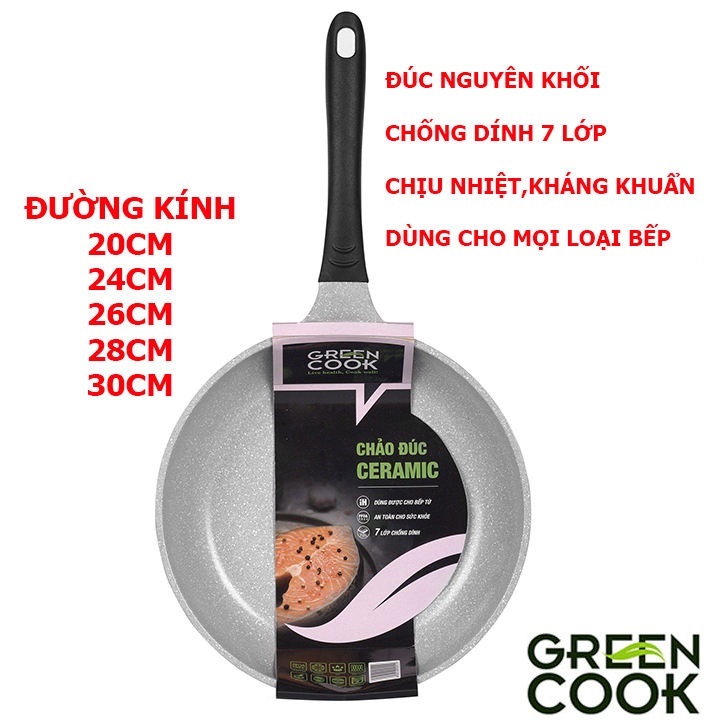 [Hàng chính hãng] Chảo đúc đáy từ chống dính men đá ceramic Green Cook GCP03 mẫu mới size 20/24/26/28/30cm công nghệ Hàn Quốc dùng bếp từ bếp gas bếp hồng ngoại bếp điện