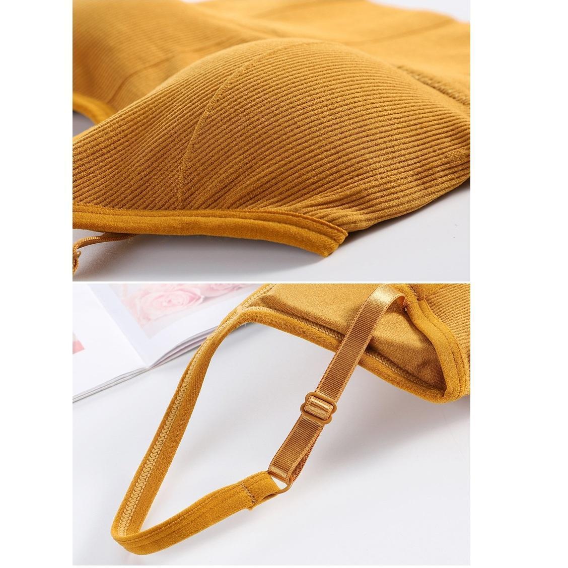 Áo lót, áo Bra nữ gân tăm hở lưng chữ U, 2 dây có thể điều chỉnh, định hình ngực siêuđẹp, đệm mút tháo rời Women - Đen xanh lá