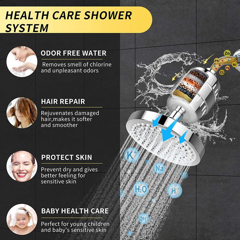 Lớp 15 Bộ lọc đầu vòi hoa sen cho nước cứng để clo và các chất có hại