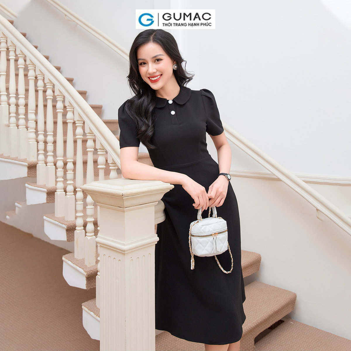 Đầm A cổ trụ GUMAC DD10063