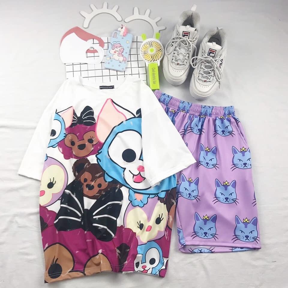 Áo tay lỡ unisex form rộng nam/nữ chất cotton tici.