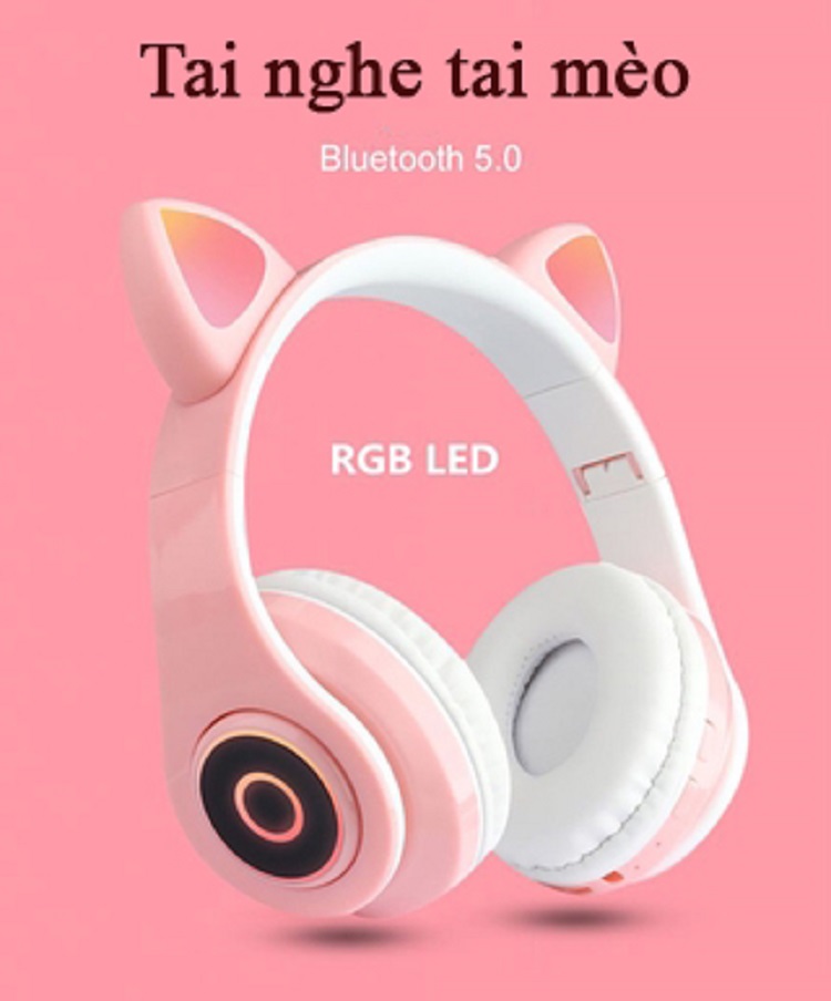 Tai nghe Bluetooth tai mèo HQ_BT-28C đáng yêu có mic đàm thoại cao cấp, tai nghe mèo có đèn phát sáng cute tai nghe tai mèo thời trang, đáng yêu có thể sử dụng khi chơi các tựa game online