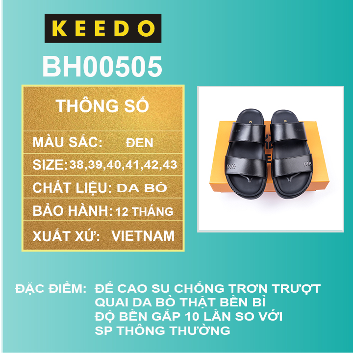 Dép 2 Quai Ngang cao cấp KEEDO BH00505 da bò thật siêu bền