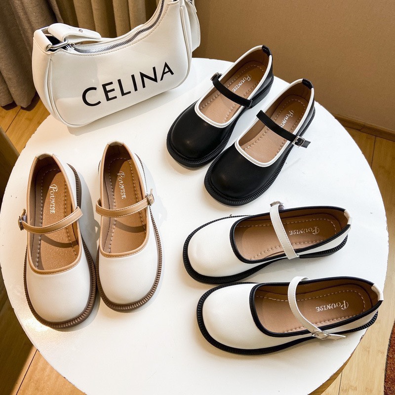 Giày búp bê nữ Viền Basic đế bằng, chất da mềm, giày lolita phong cách cổ điển