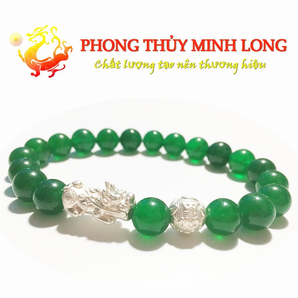 Vòng tay đá Mã Não Xanh 3A mix tỳ hưu và 1 hạt kim tiền bạc hợp mệnh Hỏa và Mộc
