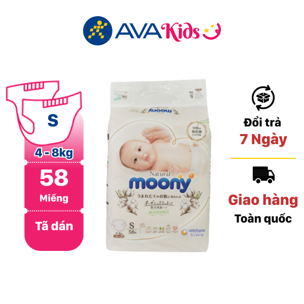 Tã dán Moony Natural size S 58 miếng (cho bé 4 - 8kg)