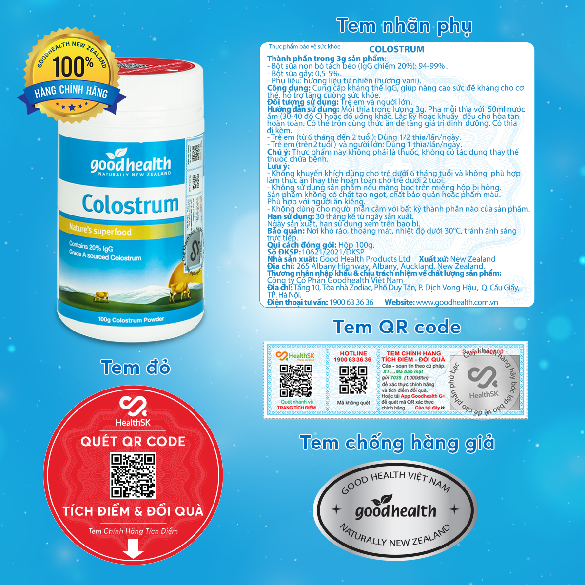 Sữa non Goodhealth Colostrum 100g-Tăng cường sức đề kháng-Hàng nhập khẩu chính hãng tại New Zealand