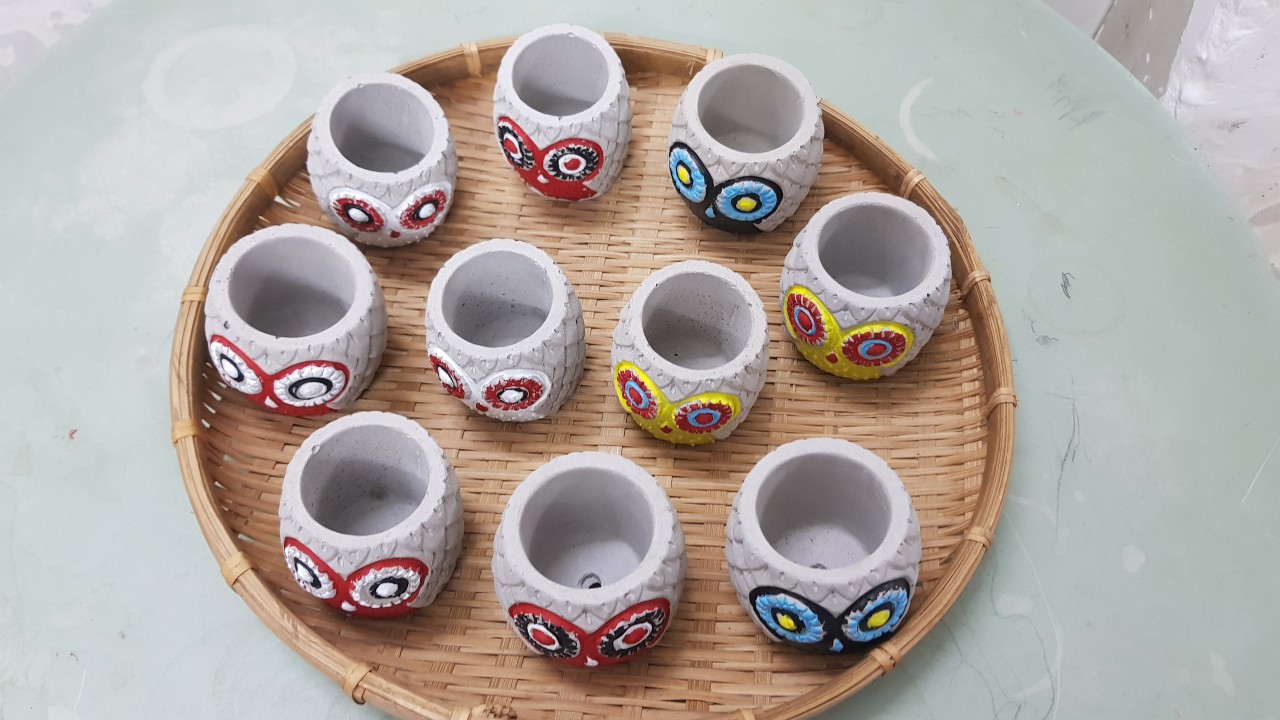 Chậu trồng cây, chậu sen đá đất sét mini hình cú cao 5.5cm, hàng handmade vẽ tay. Giao hoa văn ngẫu nhiên, giao từ HCM