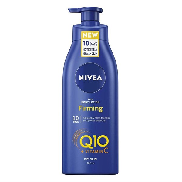 Dưỡng thể trắng da chống lão hoá Nivea Rich Body Lotion Firming Q10 + Vitamin C - Da khô - 400ml (Bill Anh)