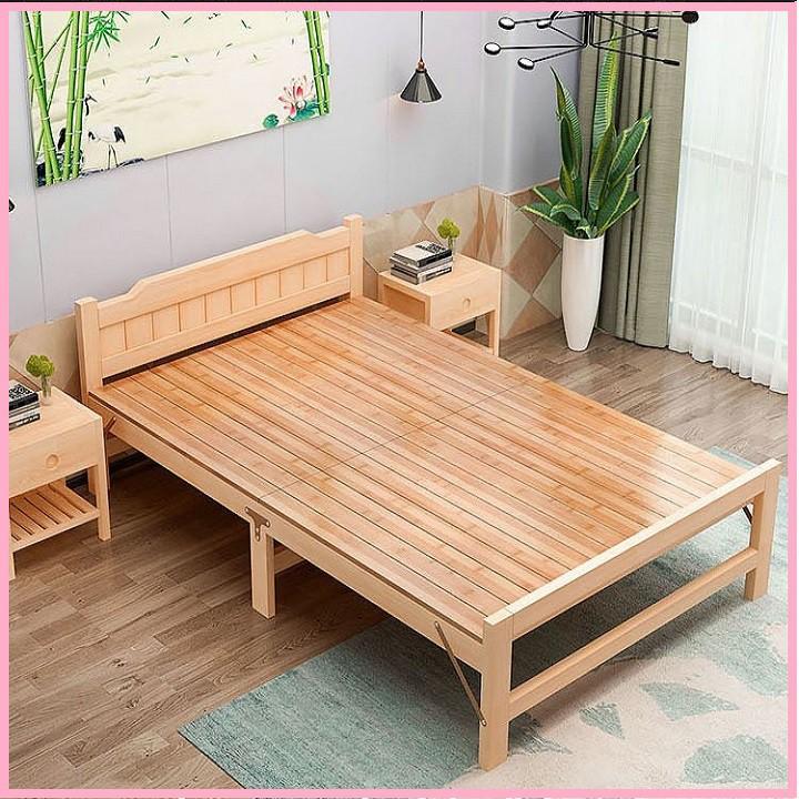 RE0555MAU1.2 RE0557 Giường gỗ thông gấp gọn 120x195cm tặng nệm gối - Giường xếp gỗ thông