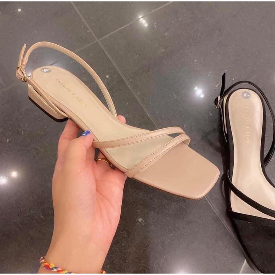 Giày sandanl nữ 2p bản 2 quai gót nẹp vàng