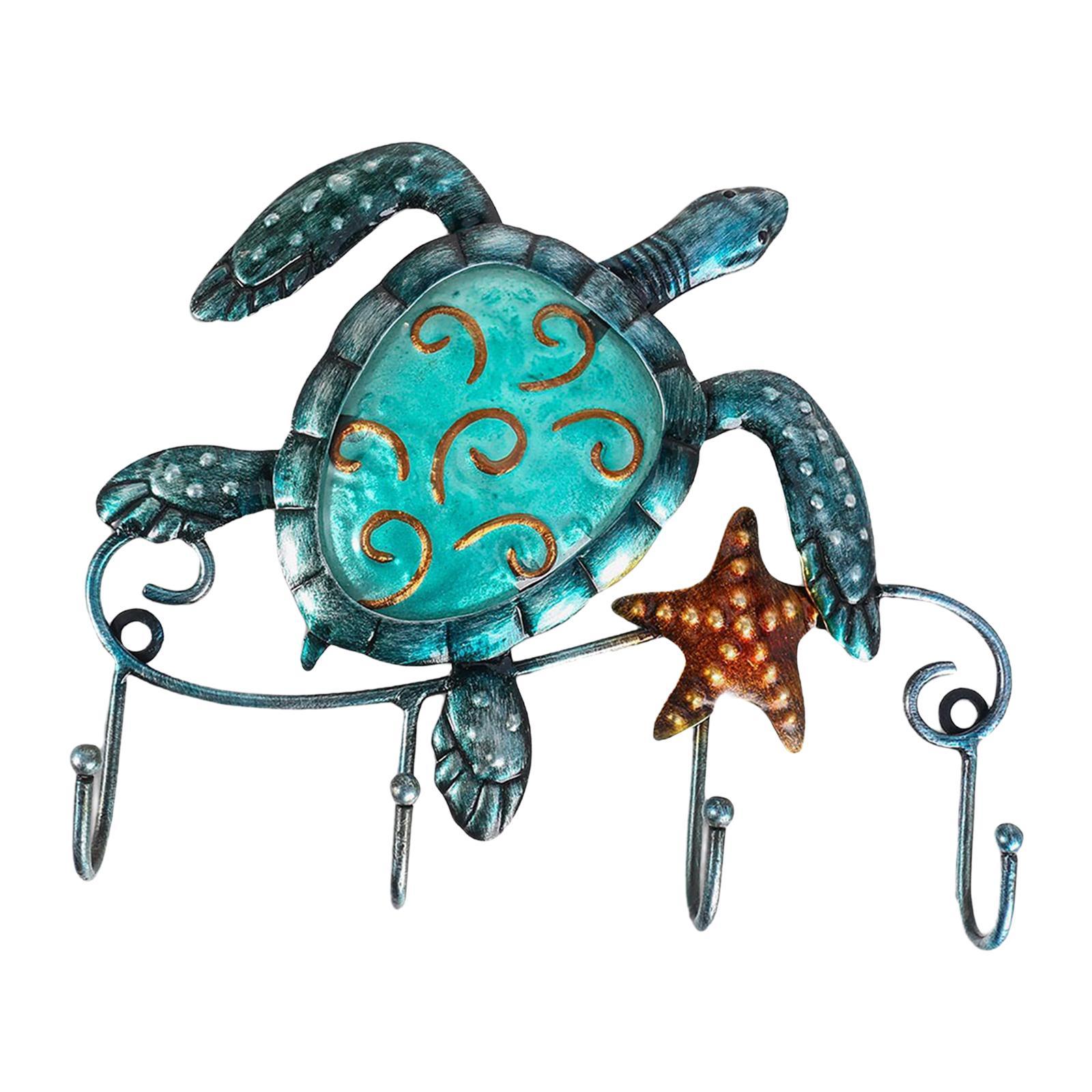 Cast Iron Blue Sea Turtle Coat Hat Key Purse Bag Hanger 4 Hook w/ 2 screws
