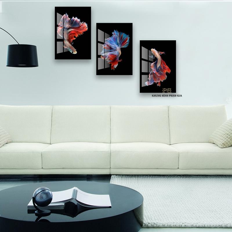 Set 3 Tranh Tráng Gương Pha Lê Decor Tranh Cá Trang Trí Phòng Khách Sang Trọng Đẳng Cấp Trẻ Trung PGPLTGN28