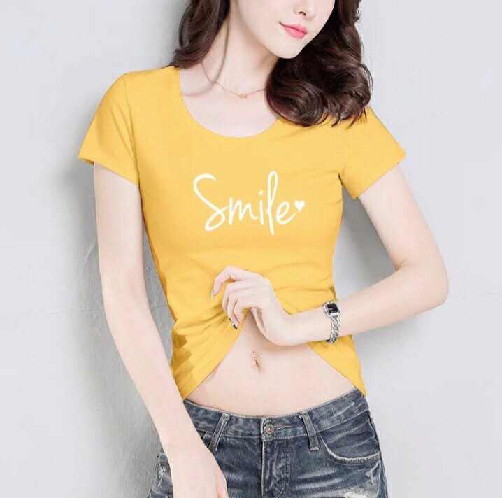 Áo thun nữ in chữ Smile thun cotton 4 chiều form ôm body MXM ( ANU026 )