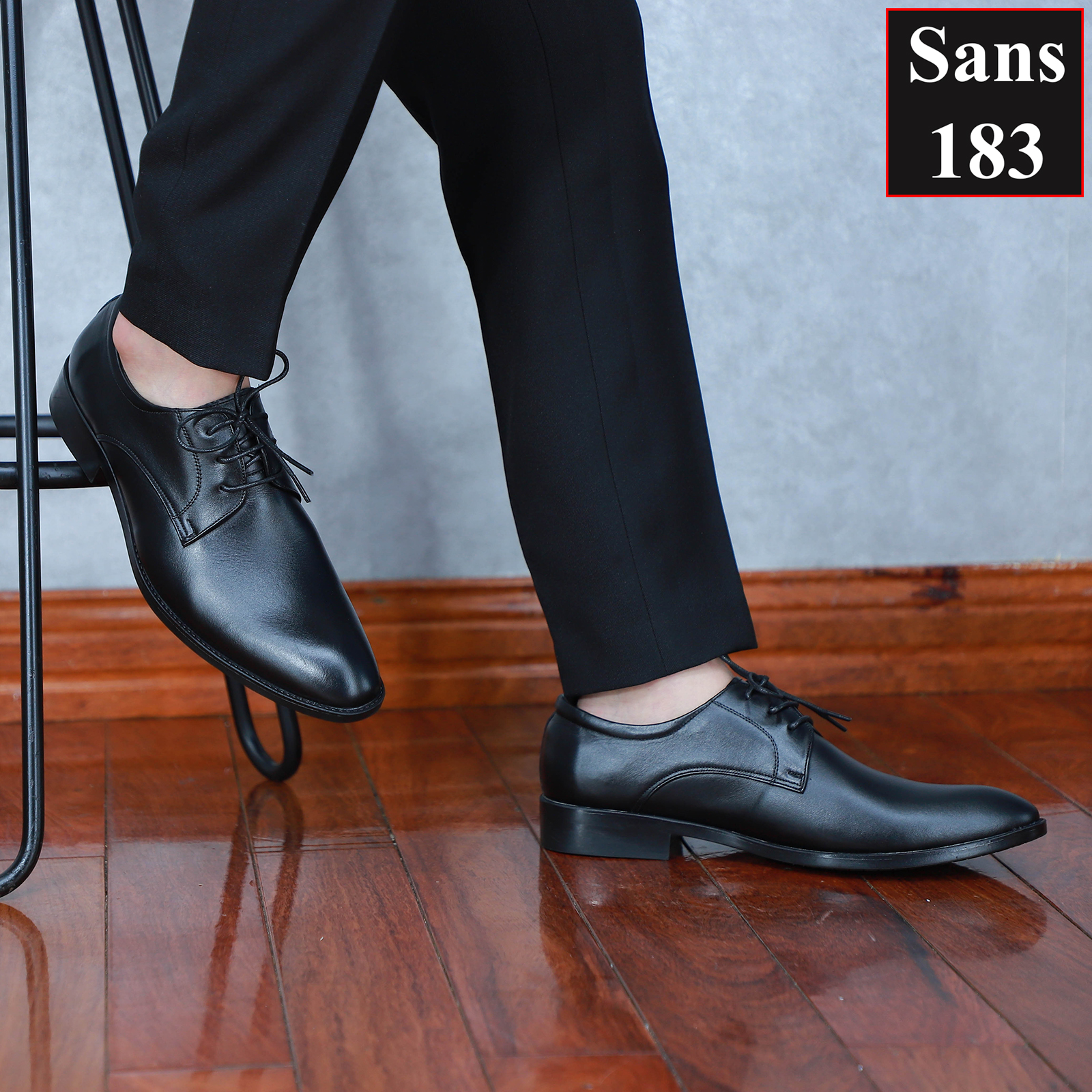 Giày tây nam cao cấp Sans183 derby giầy da bò đế trơn bóng buộc dây âu văn phòng classic mặc vest chú rể đám cưới