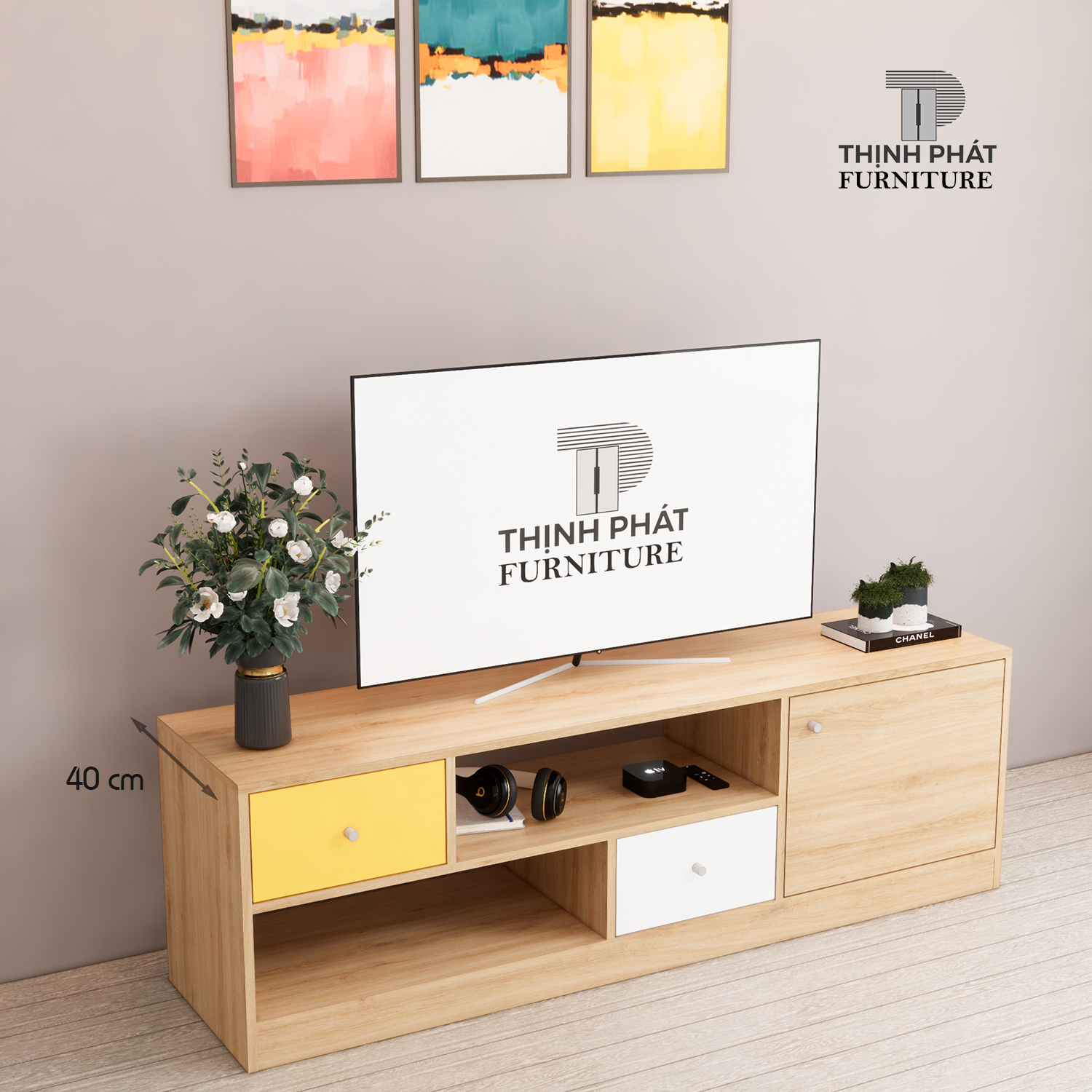 KỆ TIVI – KỆ TV THIẾT KẾ HIỆN ĐẠI DÀI 1M4 – THỊNH PHÁT FURNITURE KTV-TP01 (140cm x 50cm x 40cm)