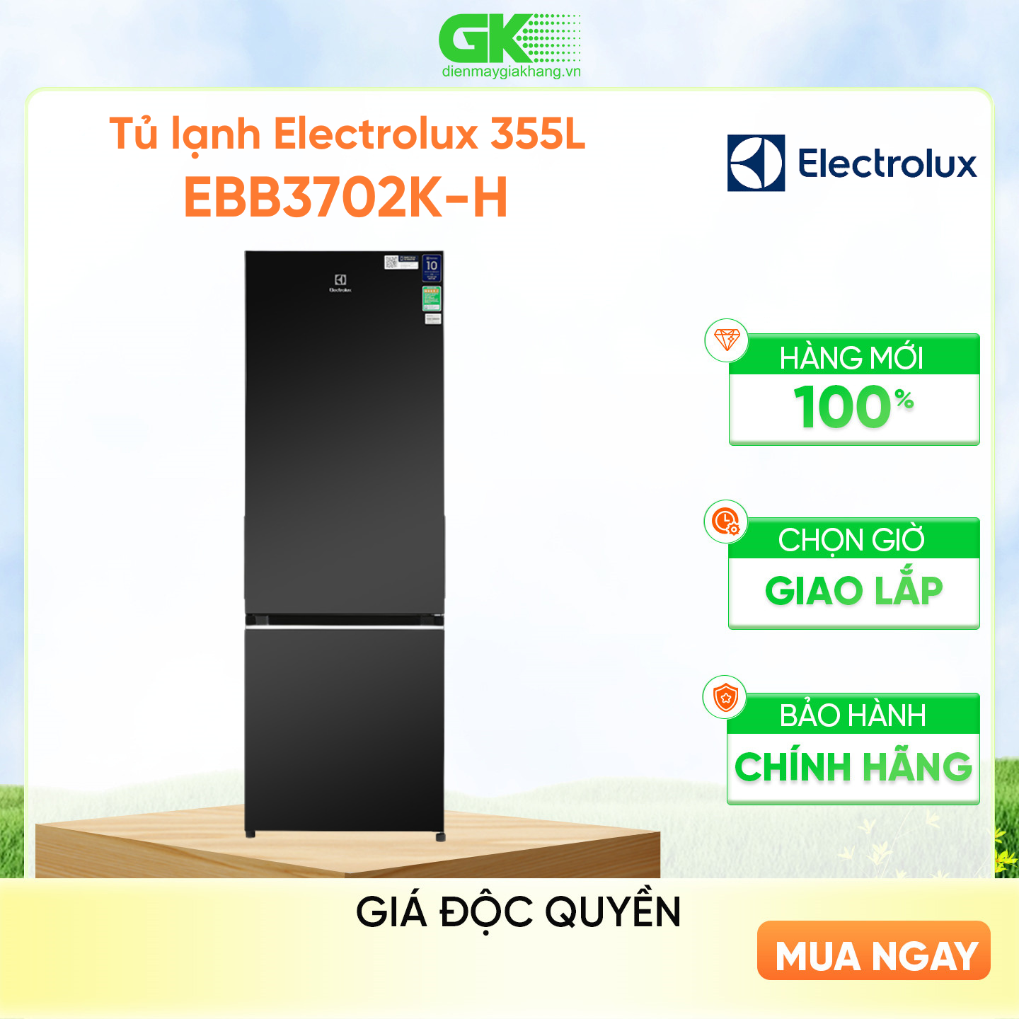 [Freeship] Tủ lạnh Electrolux Inverter ngăn đá dưới có ngăn đông mềm 335 lít - EBB3702K-H - Đảm bảo độ lạnh đồng đều, khử mùi diệt khuẩn, khay đá xoay [Hàng chính hãng]