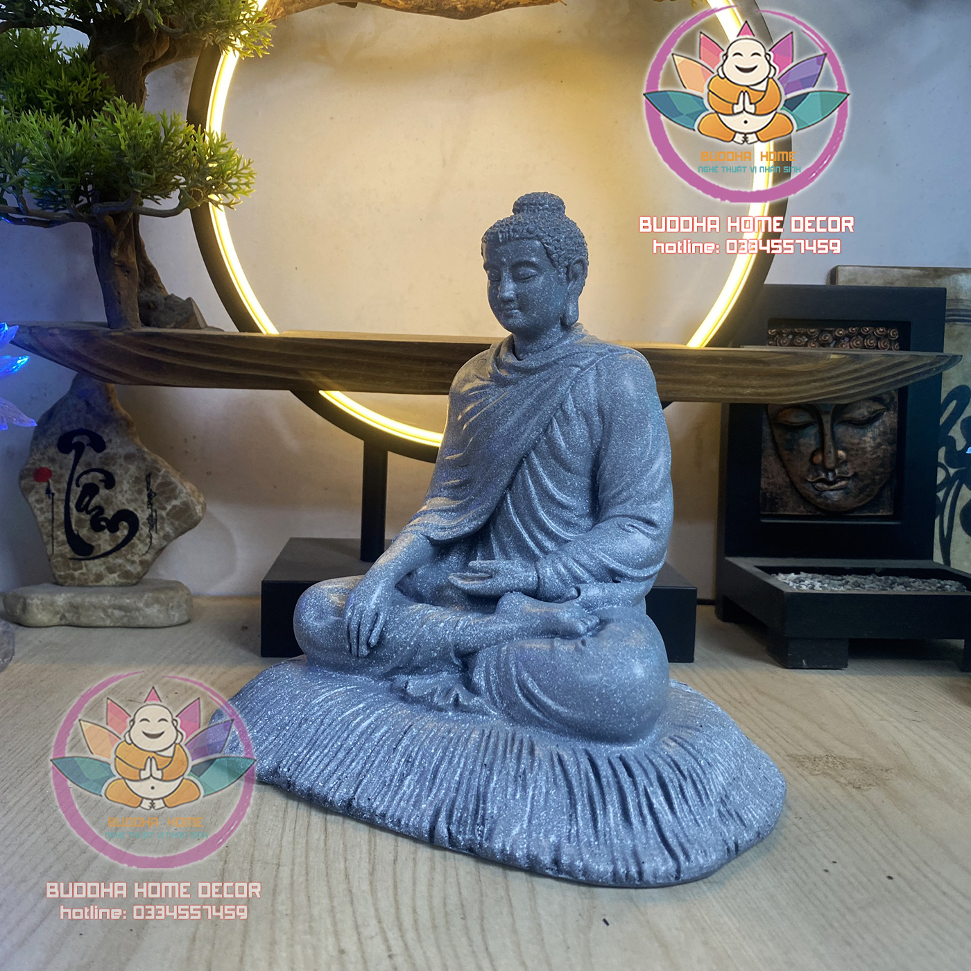 Tôn Tượng Bổn Sư 20 cm đá xám chấm bi