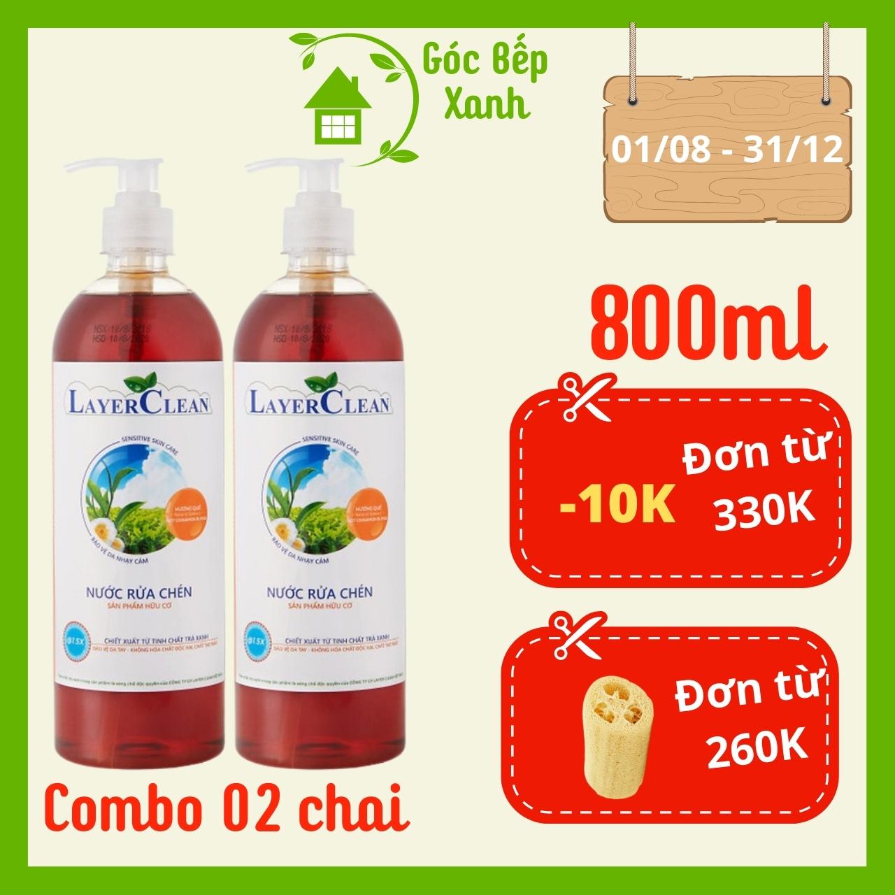 ComBo: 2 Nước Rửa Chén Hữu Cơ Layer Clean - Hương Quế, Thể Tích: 800ml