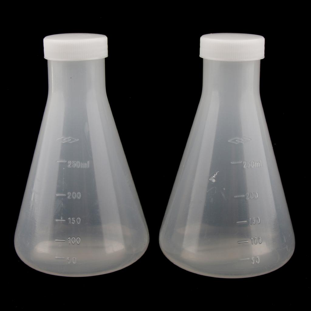 2 Cái 250ml Tốt Nghiệp Thu Hẹp Miệng Nhựa Erlenmeyer Flask Conical Flask Lab