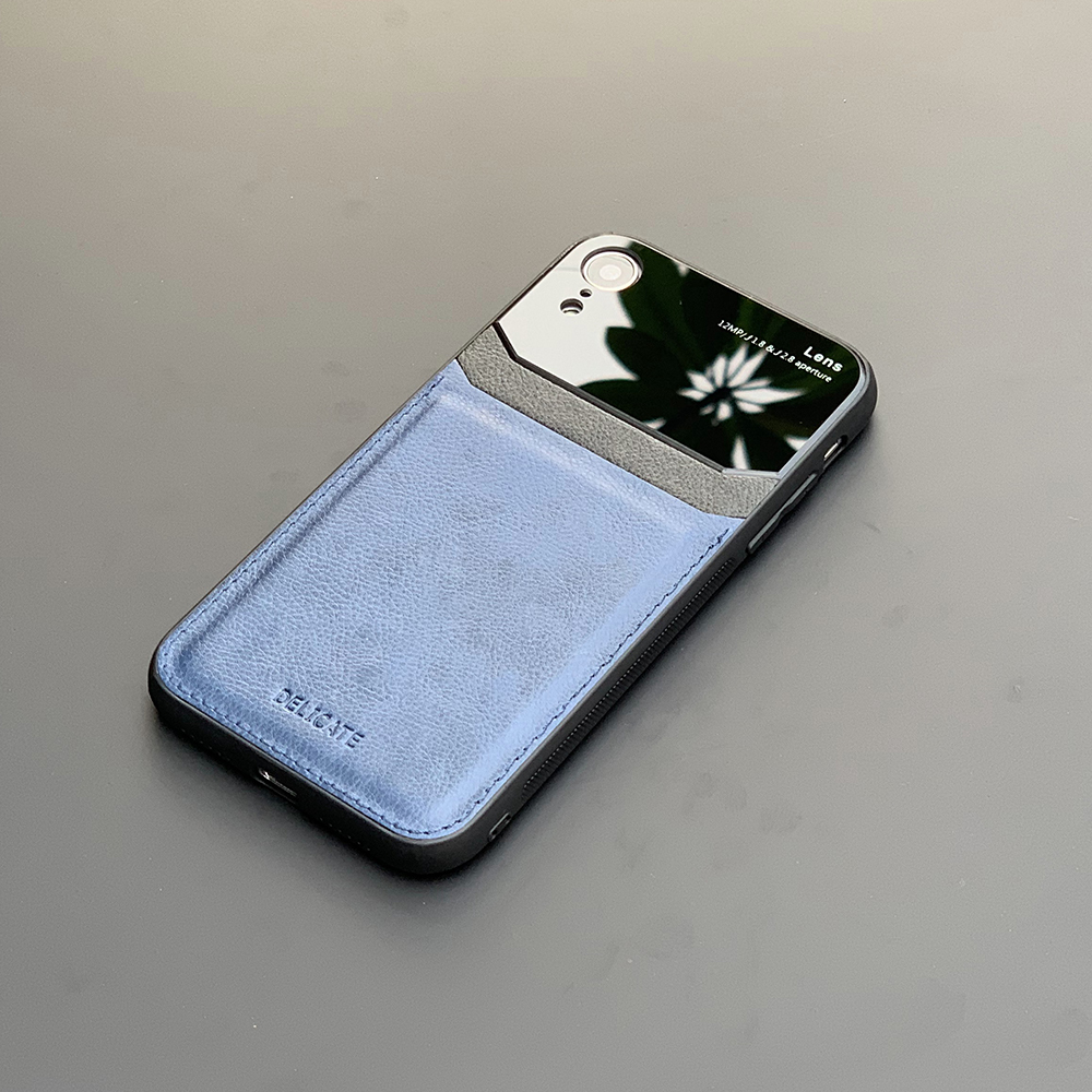 Ốp lưng da kính cao cấp dành cho iPhone XR - Màu xanh - Hàng nhập khẩu - DELICATE