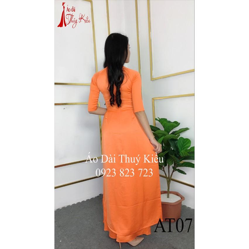 Áo dài Thúy Kiều trơn lụa Tây Thi cổ tàu màu cam AT07