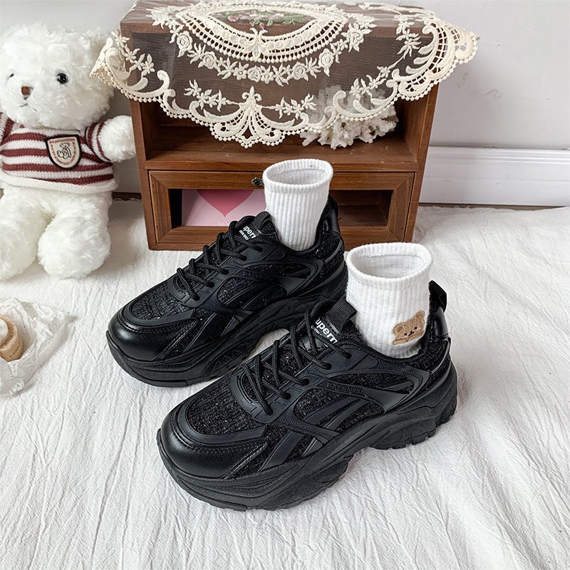 Giày Thể Thao Nữ MWC Đế Cao Thiết Kế Kiểu Dáng Buộc Dây Sneaker Trẻ Trung Năng Động Màu Đen Kem NUTT- 0615