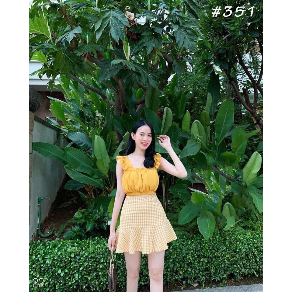 Set áo crop + cv caro siêu xinh