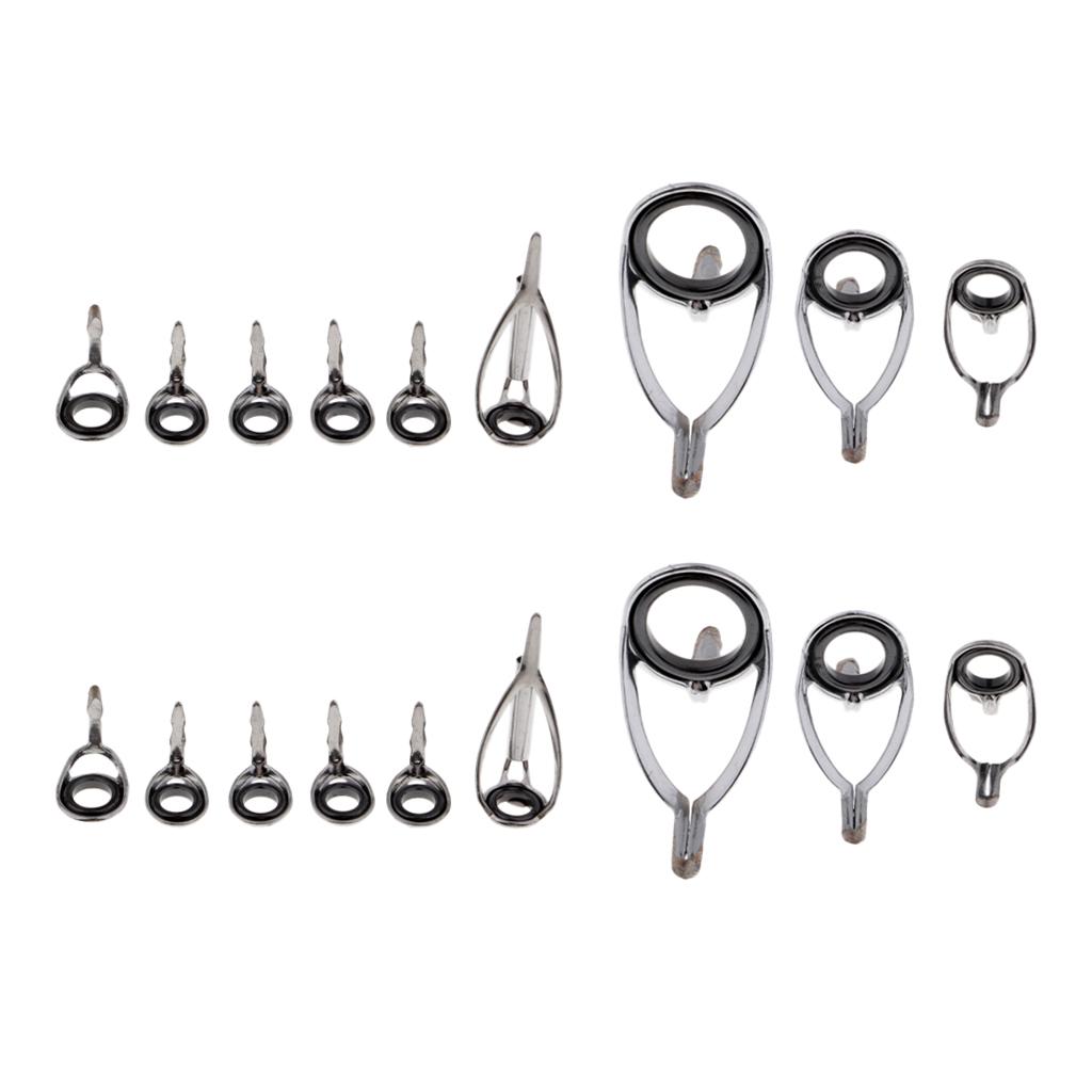 18pcs Ceramic Ring Eyes Fishing Rod Guide Tangle Free Stainless Steel Frame