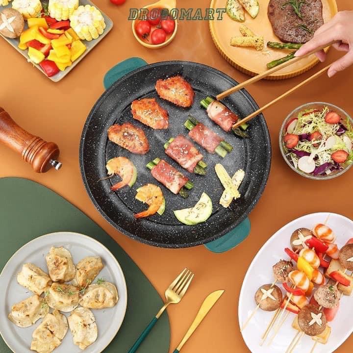 Bếp Nướng Bằng Điện Kiểu Hàn Quốc, Chảo Nướng Thịt, Chiên Rán Chống Đa Năng Kích Thước 22cm