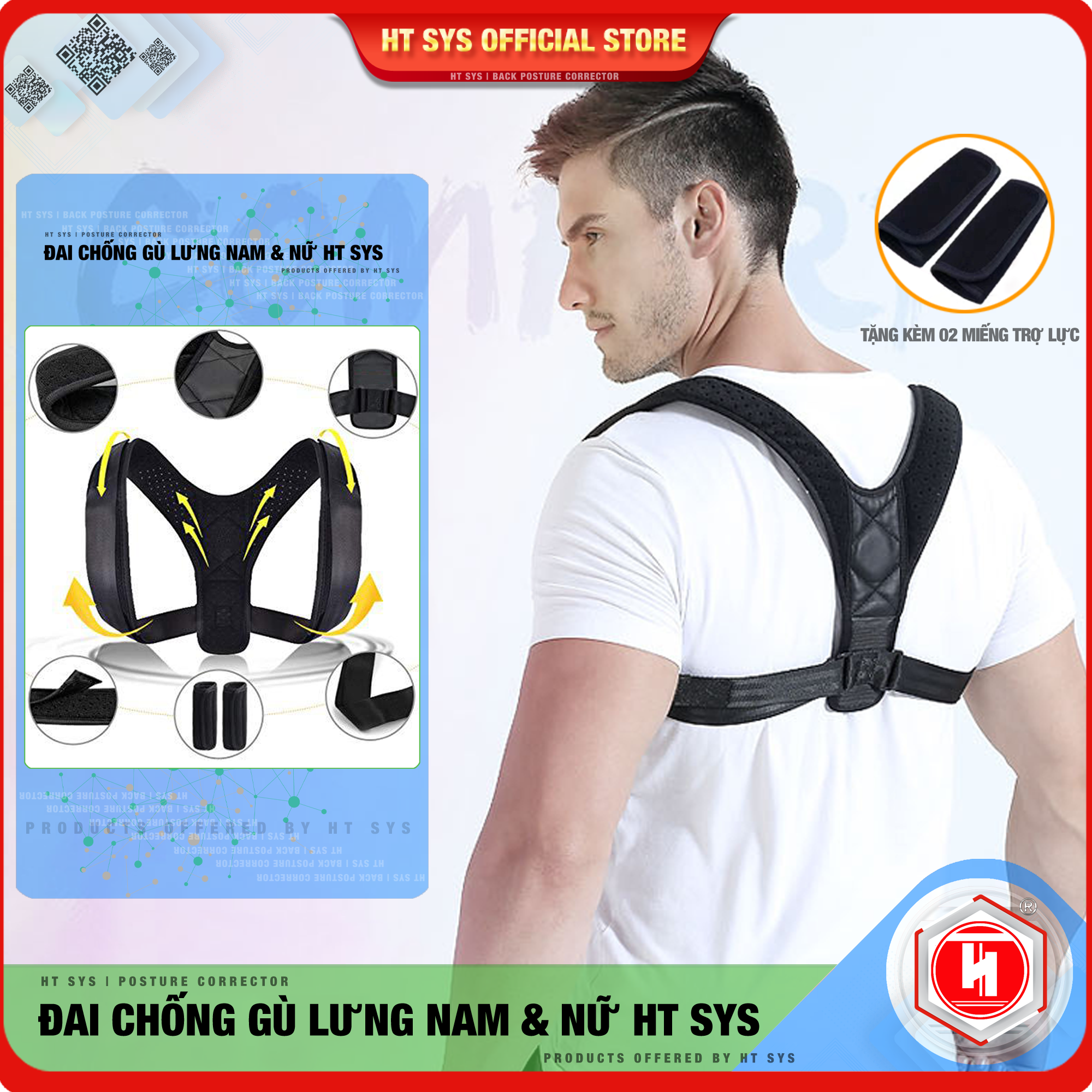 Đai chống gù lưng cao cấp-HT SYS-Posture Corrector-Freesize-Màu đen