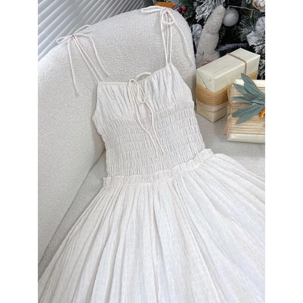 Đầm 2 dây nhún TRẮNG ĐỎ XANH